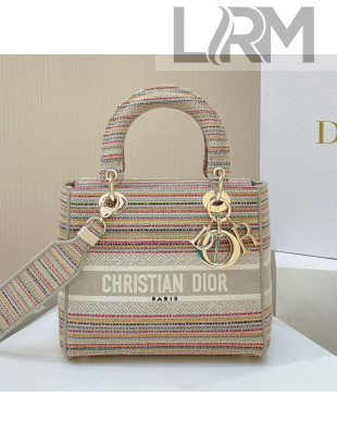 Dior Medium Lady D-Lite Bag in Multicolor Stripes Embroidery 2021