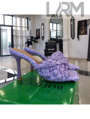 Bottega Veneta Stretch Woven Raffia High-Heel Sandals 9cm Purple 02 2021