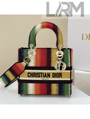 Dior Medium Lady D-Lite Bag in Multicolor D-Stripes Embroidery 2021