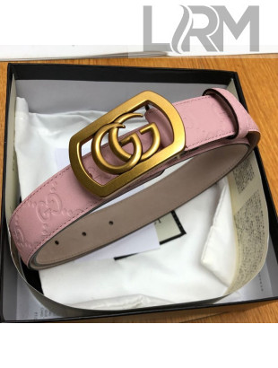 Gucci GG Signature Leather Belt 30mm with Framed GG Buckle Pink 2019