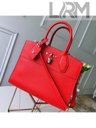Louis Vuitton City Steamer MM Bag In Grainy Calfskin M53014 Red/Silver
