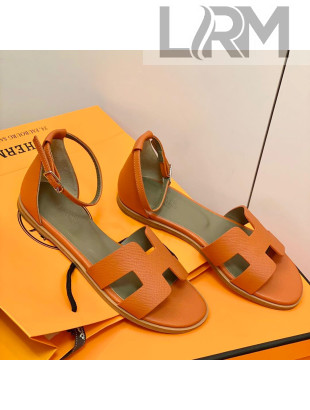 Hermes Santorini Sandal in Grainy Epsom Calfskin Orange 02 2021(Handmand)