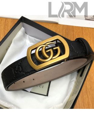 Gucci GG Signature Leather Belt 30mm with Framed GG Buckle Black 2019