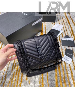 Saint Laurent Envelope Medium Bag in Grained Leather 487206 All Black 2021