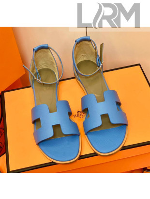 Hermes Santorini Sandal in Grainy Epsom Calfskin Blue 04 2021(Handmand)