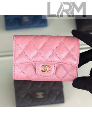 Chanel Iridescent Quilted Grained Calfskin Classic Flap Coin Purse Pink/Gold