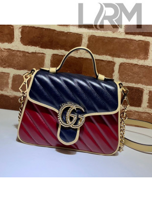 Gucci GG Marmont Leather Mini Bag 446744 Ruby Red/Navy Blue 2021