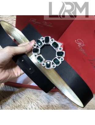Roger Vivier Silk and Lambskin Belt 30 with Stone Buckle Black/Gold 2019