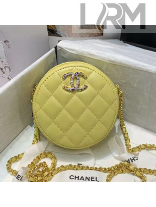 Chanel Quilted Lambskin Round Clutch with Chain and Colored Crystal CC Charm AP1944 Yellow 2020