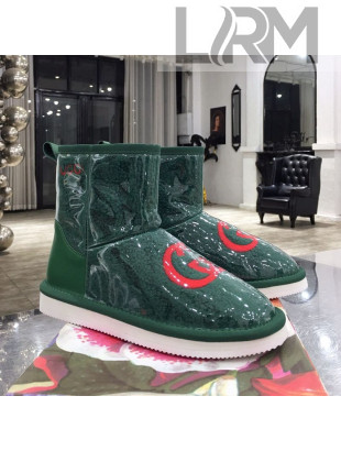 Gucci Shearling Wool PVC Short Boots with Interlocking G Green 2021