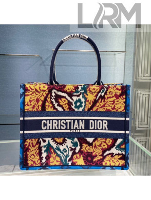 Dior Small Book Tote Bag in Blue Multicolor Paisley Embroidery 2021