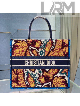 Dior Large Book Tote Bag in Blue Multicolor Paisley Embroidery 2021