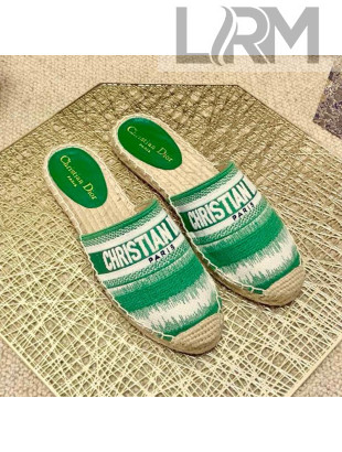 Dior Granville Espadrille Mules in Green D-Stripes Embroidered Cotton 2021