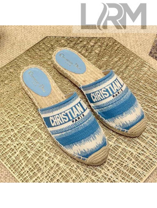 Dior Granville Espadrille Mules in Ocean Blue D-Stripes Embroidered Cotton 2021