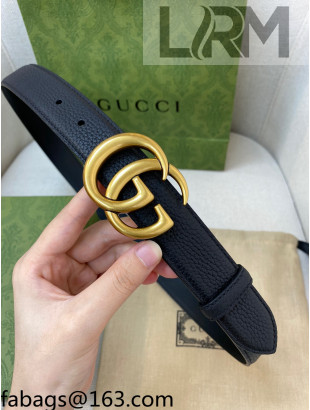 Gucci Classic Togo Leather Belt 3cm with Interlocking G Buckle Black/Gold 2021 110819