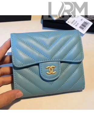 Chanel Chevron Soft Calfskin Mini Flap Wallet Sky Blue 2018