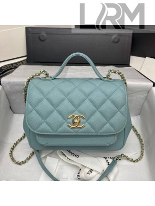 Chanel Quilted Grained Calfskin Flap Messenger Bag A93749 Light Blue 2020