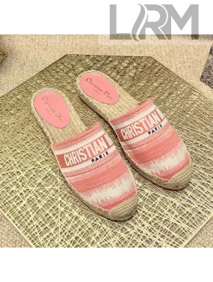 Dior Granville Espadrille Mules in Pink D-Stripes Embroidered Cotton 2021