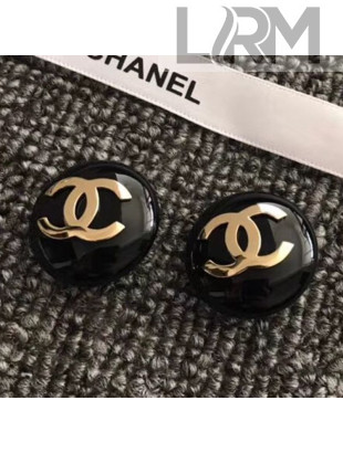 Chanel CC Round Stud Clip-on Earrings Black 2019