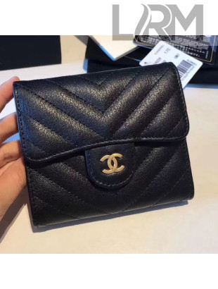 Chanel Chevron Soft Calfskin Mini Flap Wallet Black 2018