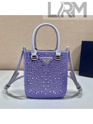 Prada Small Crystal-Studded Satin Tote bag 1BA331 Purple 2021