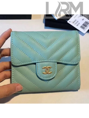 Chanel Chevron Soft Calfskin Mini Flap Wallet Jade 2018