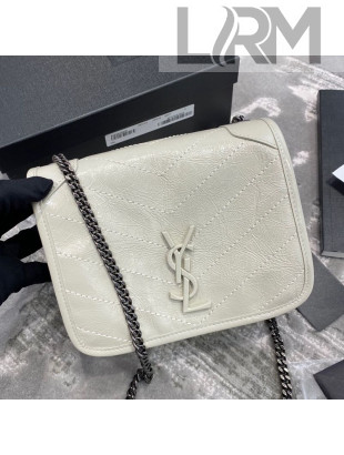 Saint Laurent Niki Chain Wallet WOC in Waxed Crinkled Vintage Leather 583103 White 2021 TOP