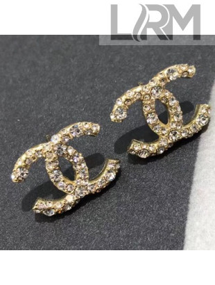 Chanel Crystal Classic CC Stud Earrings Crystal White/Gold 2019