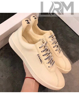 Chanel Smooth Calfskin Logo Lace Sneakers G34811 Light Yellow 2019 