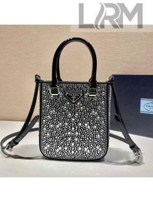 Prada Small Crystal-Studded Satin Tote bag 1BA331 Black 2021
