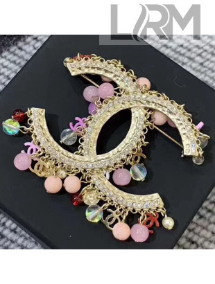 Chanel Beads CC Pendant Large CC Shaped Brooch Pink 2019