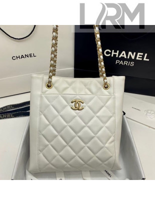 Chanel Quilted Calfskin Small Shopping Bag AS2295 White 2020