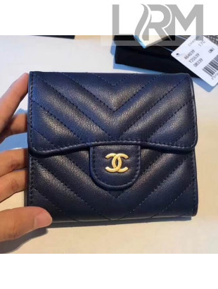 Chanel Chevron Soft Calfskin Mini Flap Wallet Navy Blue 2018