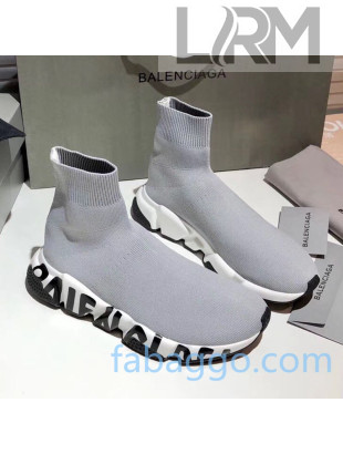 Balenciaga Speed Knit Sock Graffiti Sole Boot Sneaker Grey/Black 2020 ( For Women and Men)