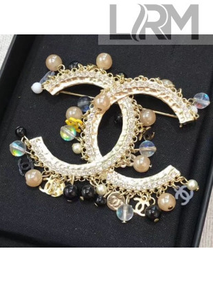 Chanel Beads CC Pendant Large CC Shaped Brooch Beige 2019