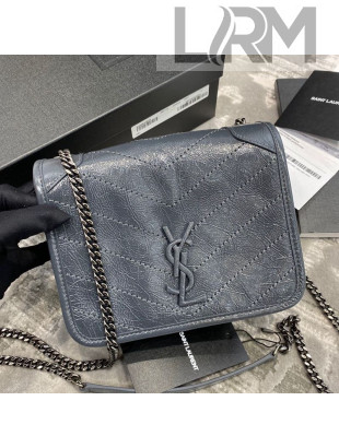 Saint Laurent Niki Chain Wallet WOC in Waxed Crinkled Vintage Leather 583103 Grey 2021 TOP