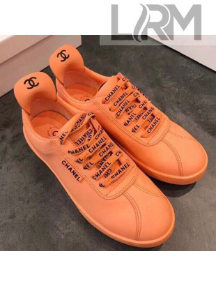 Chanel Smooth Calfskin Logo Lace Sneakers G34811 Orange 2019 