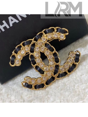 Chanel Chain Leather Crystal CC Brooch 2019