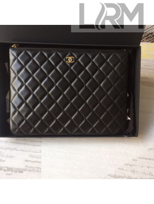 Chanel Quilted Lambskin Clutch Bag Black/Gold 2019
