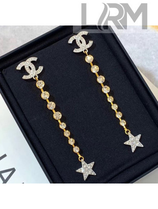 Chanel Crystal Star Long Earrings Silver/Gold 2020