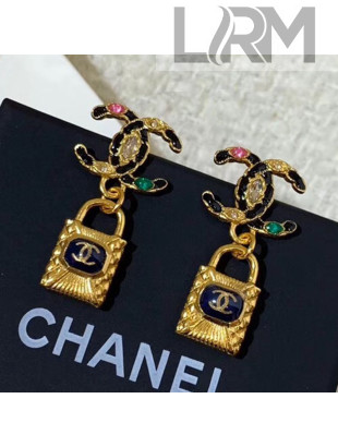 Chanel Chain Leather CC Lock Short Earrings AB3020 2019