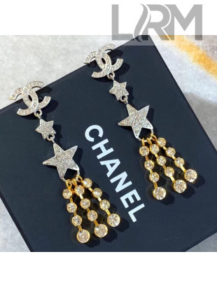 Chanel Crystal Star Tassel Earrings Silver/Gold 2020