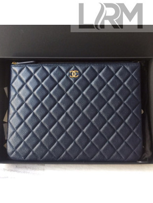 Chanel Grained Leather Clutch Bag 33cm Royal Blue 2019