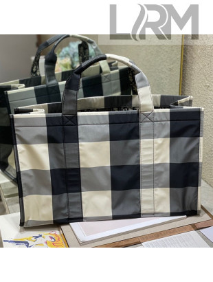 Dior Large Book Tote Bag in Check Fabric Black/Grey 2021