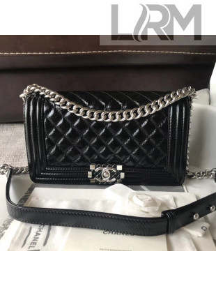 Chanel Medium Metallic Crumpled Waxy Calfskin Boy Flap Bag Black 2018
