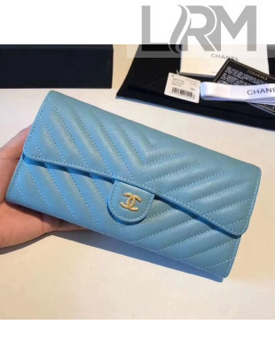 Chanel Chevron Soft Calfskin Classic Flap Wallet Sky Blue 2018