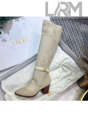 Dior Naughtily-D High Boot in Fishnet and Lambskin with 7cm Heel Beige 2020