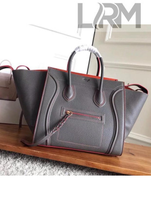 Celine Luggage Phantom Bag In Supple Grained Clafskin Taupe/Red