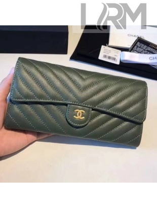 Chanel Chevron Soft Calfskin Classic Flap Wallet Green 2018