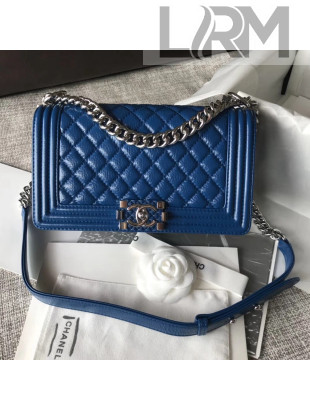 Chanel Medium Metallic Crumpled Waxy Calfskin Boy Flap Bag Blue 2018